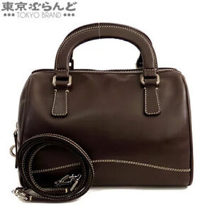Prada BORSA MANO Boston Bag Leather Handbag Shoulder MORO Dark Brown